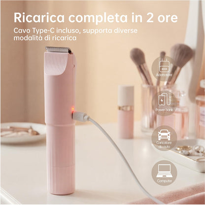 Rasoio Elettrico Donna, Rifinitore 3 in 1 per Viso e Zone Intime, per Gambe, Braccia, Ascelle e Zona Bikini, Ricaricabile USB, Cavo Incluso, Adatto a Pelli Sensibili (Rosa)