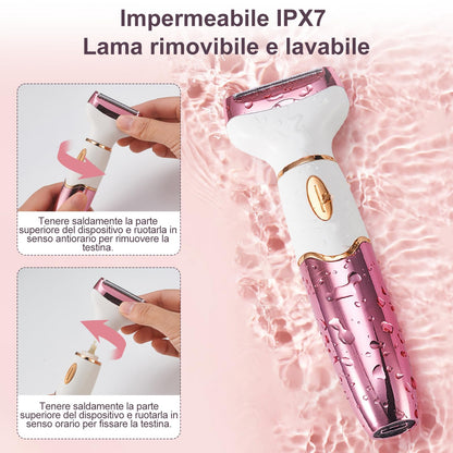 Koeutoze Rasoio elettrico da donna 4 in 1 con display digitale, impermeabile IPX7, rimozione peli del viso per donne, rasoio intimo per viso, zona intima, ascelle, gambe ricarica USB