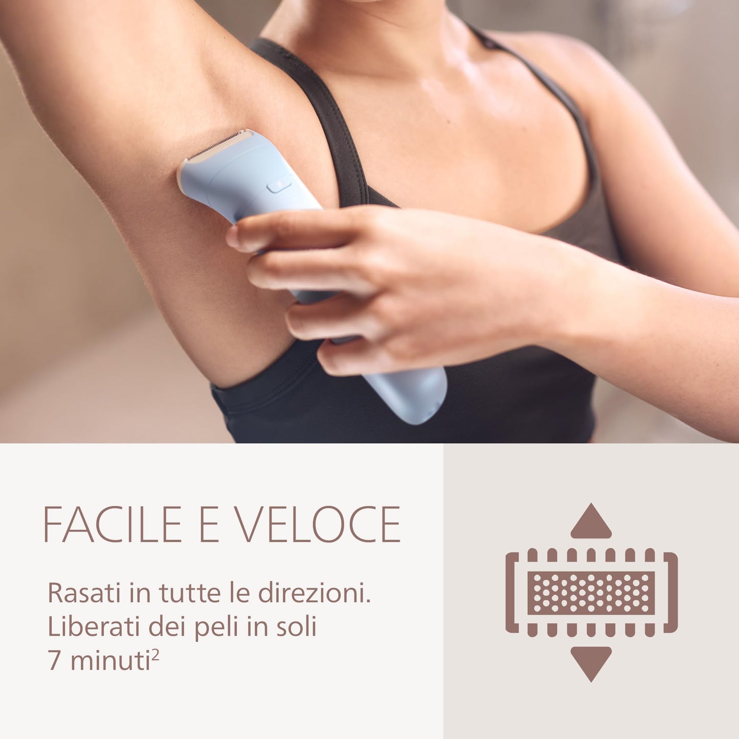 Philips Lady Shaver Serie 6000 - Rasoio senza filo, Wet & Dry, sistema di rasatura a 3 lame, per corpo e gambe, 80 minuti di utilizzo, modello BRL127/00