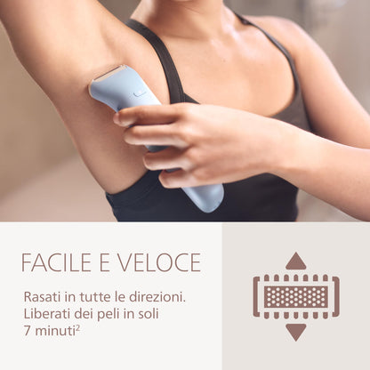 Philips Lady Shaver Serie 6000 - Rasoio senza filo, Wet & Dry, sistema di rasatura a 3 lame, per corpo e gambe, 80 minuti di utilizzo, modello BRL127/00