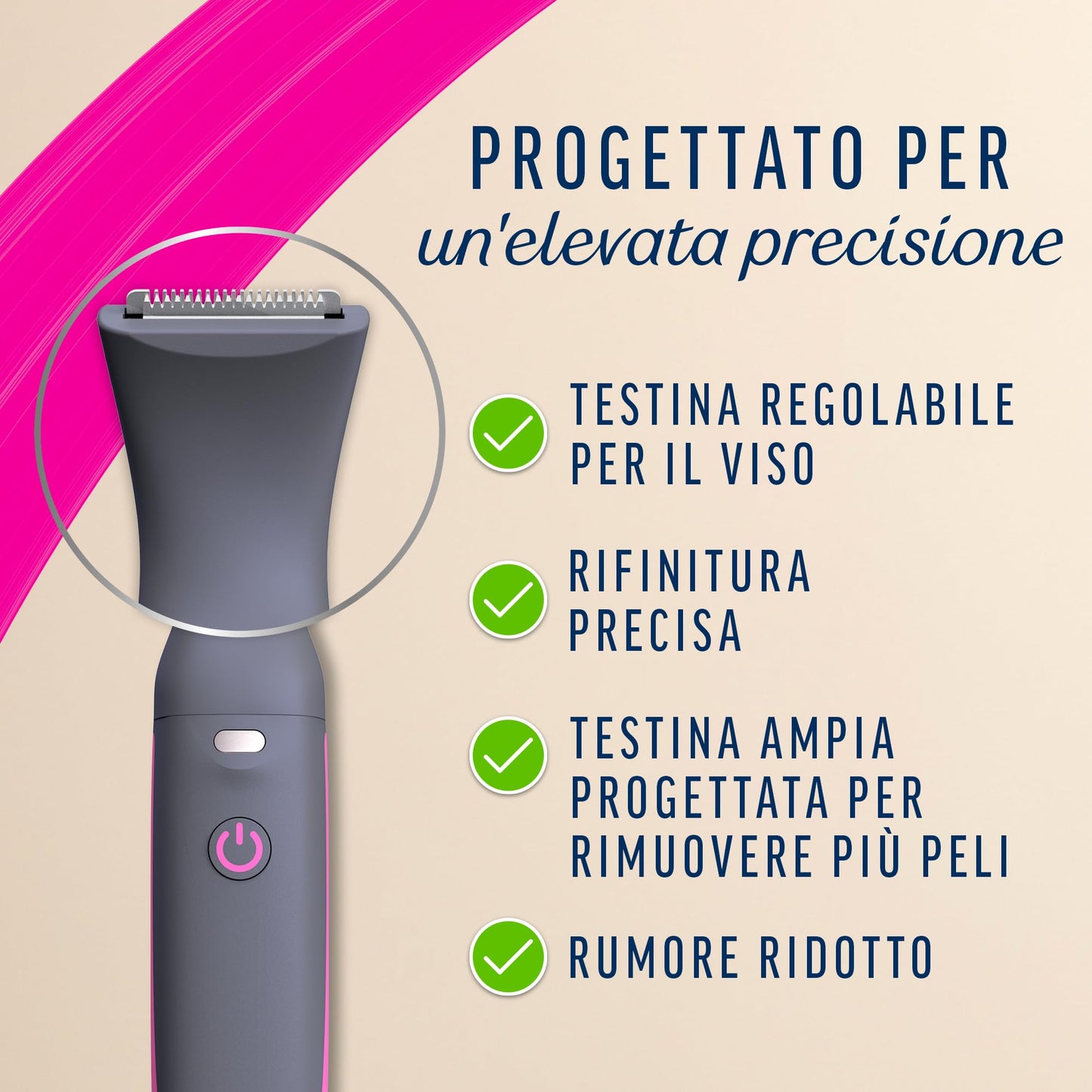Veet Expert All-In-One Trimmer, Rasoio elettrico donna, Viso e parti intime, Epilatore elettrico donna 100% waterproof, 2 testine e 3 pettini guida, Rasatura ad alta precisione, Cordless