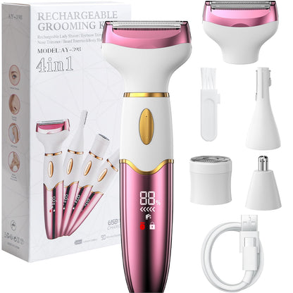 Koeutoze Rasoio elettrico da donna 4 in 1 con display digitale, impermeabile IPX7, rimozione peli del viso per donne, rasoio intimo per viso, zona intima, ascelle, gambe ricarica USB