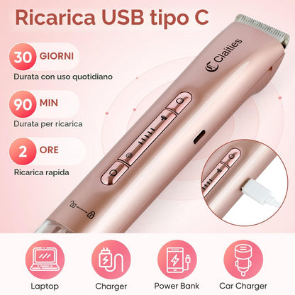 Rasoio elettrico da donna 2 in 1 per bikini a doppia testa, IPX7, impermeabile, per uso bagnato e asciutto, per rimuovere i peli del corpo e il viso, per bikini, ascelle, gambe, braccia, corpo viso