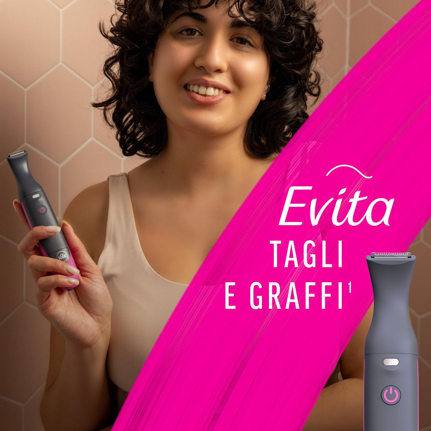 Veet Expert All-In-One Trimmer, Rasoio elettrico donna, Viso e parti intime, Epilatore elettrico donna 100% waterproof, 2 testine e 3 pettini guida, Rasatura ad alta precisione, Cordless