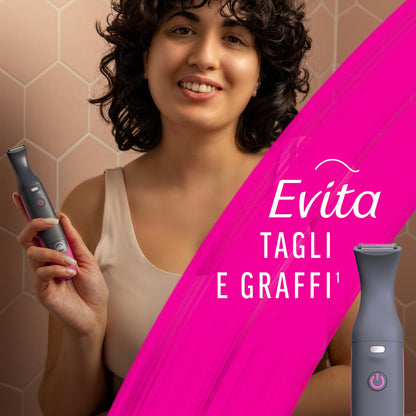 Veet Expert All-In-One Trimmer, Rasoio elettrico donna, Viso e parti intime, Epilatore elettrico donna 100% waterproof, 2 testine e 3 pettini guida, Rasatura ad alta precisione, Cordless