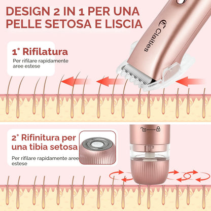 Rasoio elettrico da donna 2 in 1 per bikini a doppia testa, IPX7, impermeabile, per uso bagnato e asciutto, per rimuovere i peli del corpo e il viso, per bikini, ascelle, gambe, braccia, corpo viso