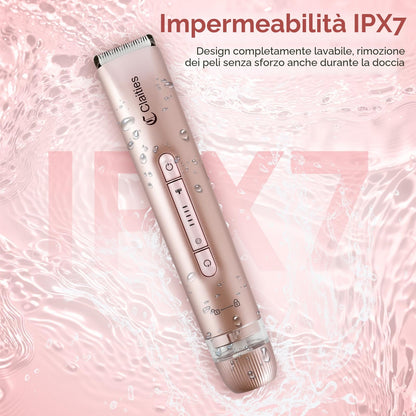 Rasoio elettrico da donna 2 in 1 per bikini a doppia testa, IPX7, impermeabile, per uso bagnato e asciutto, per rimuovere i peli del corpo e il viso, per bikini, ascelle, gambe, braccia, corpo viso