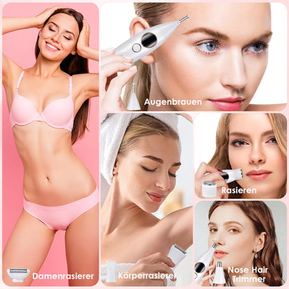 Rasoio Elettrico Donna, 5 in 1 Impermeabile Rasoio Parti Intime Kit Rasoio Elettrico Corpo, USB Rasoio Intimo a Secco e Bagnato Epilatore Elettrico Donna Indolore Femme