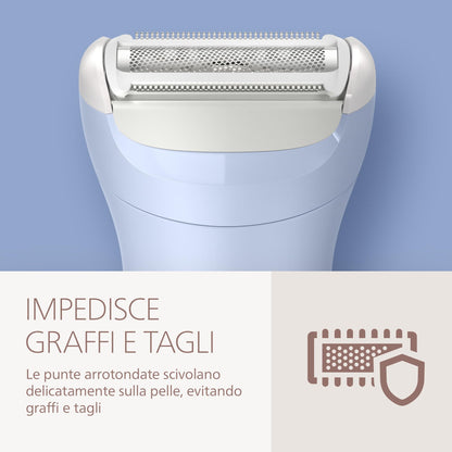 Philips Lady Shaver Serie 6000 - Rasoio senza filo, Wet & Dry, sistema di rasatura a 3 lame, per corpo e gambe, 80 minuti di utilizzo, modello BRL127/00